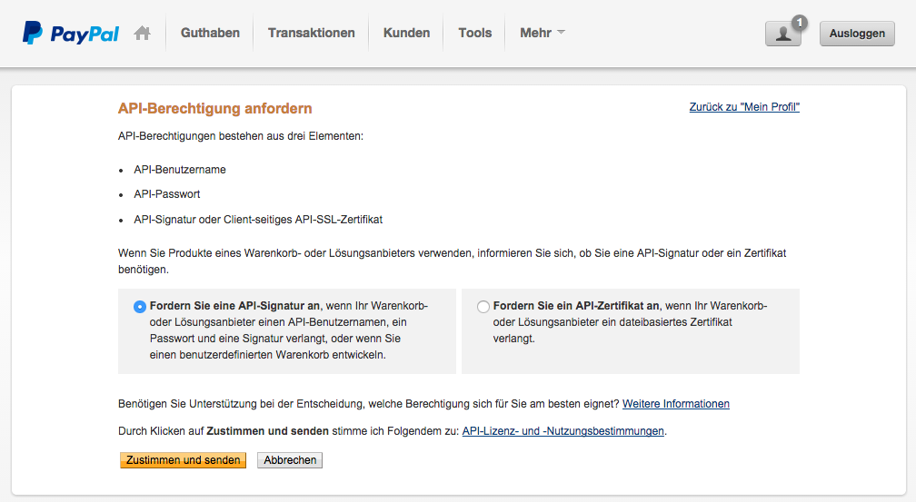 Anforderung der API Berechtigungen bestätigen