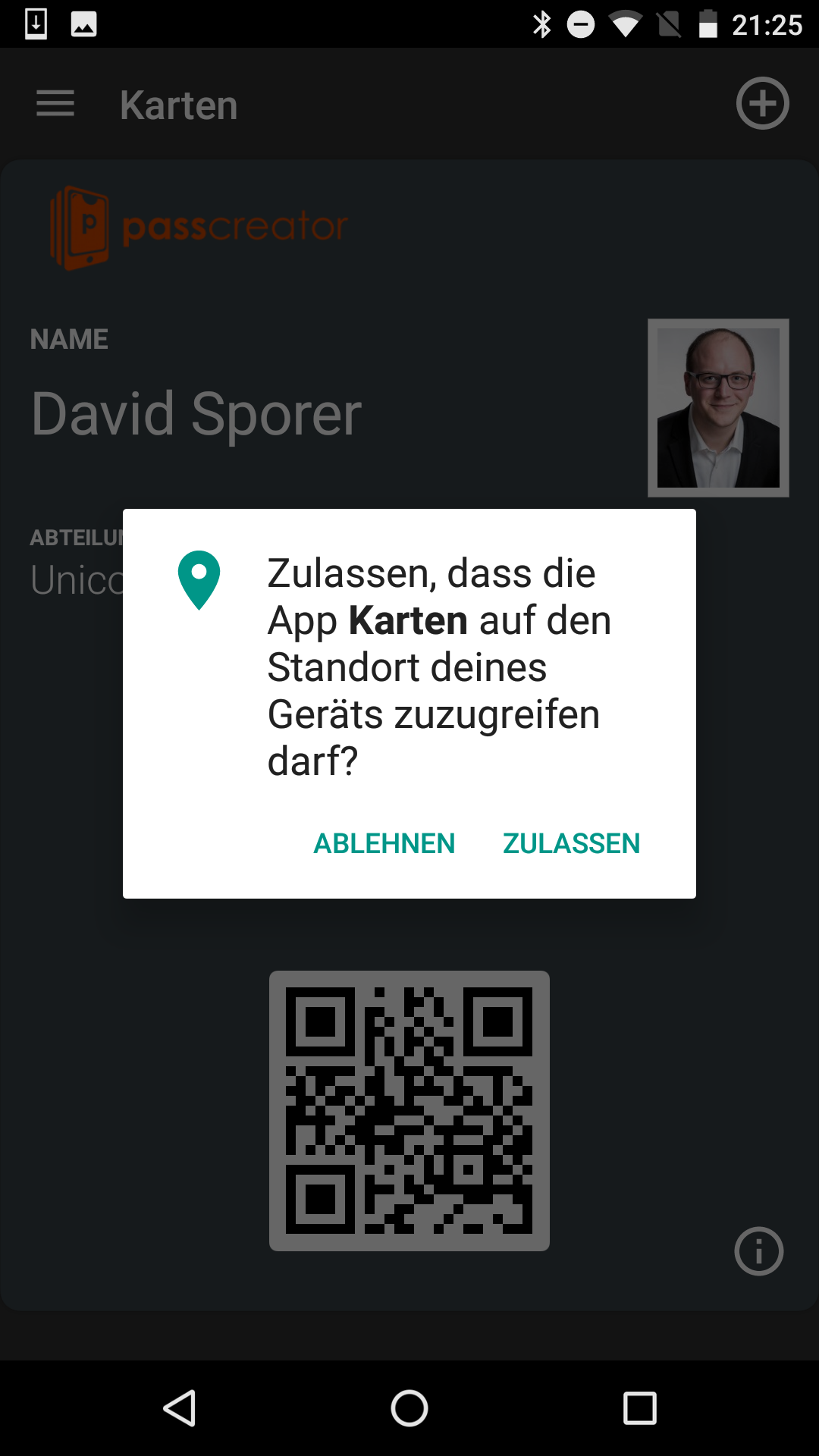 Android Wallet Passes App: Zugriff auf Standort erlauben