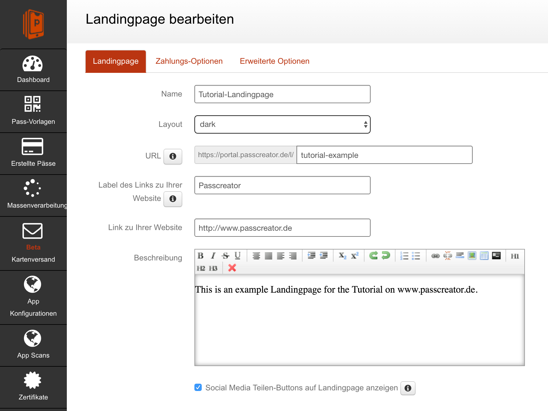 Specify properties for Wallet passes Landingpage
