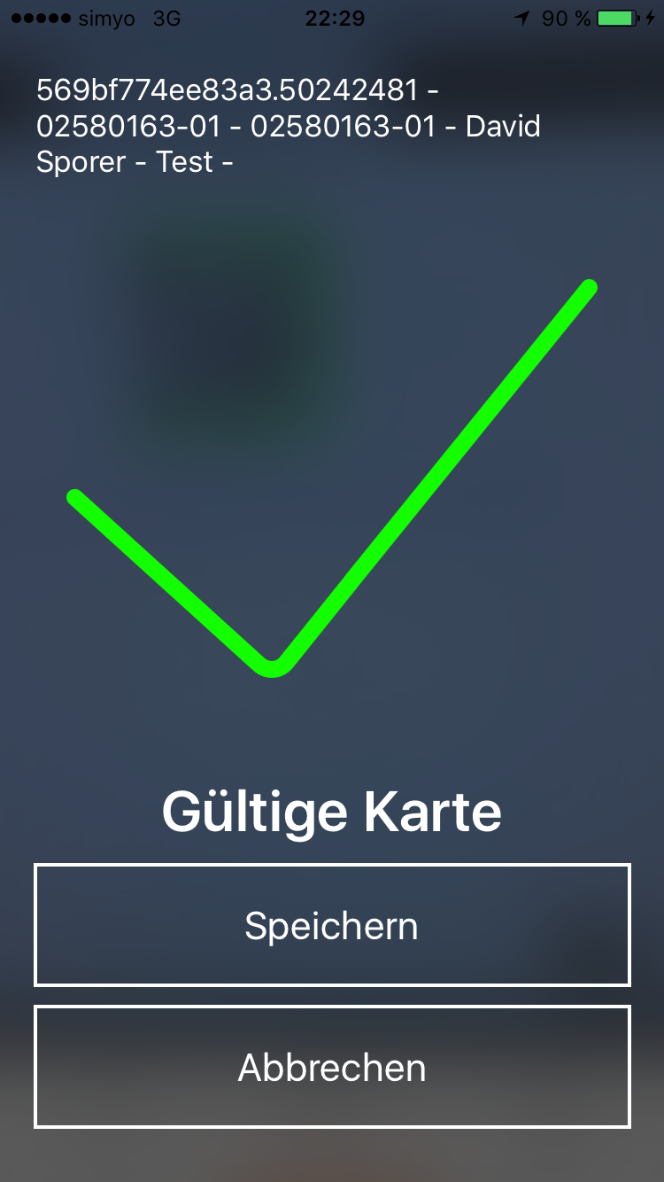 Wallet-Karte als gültig erkannt