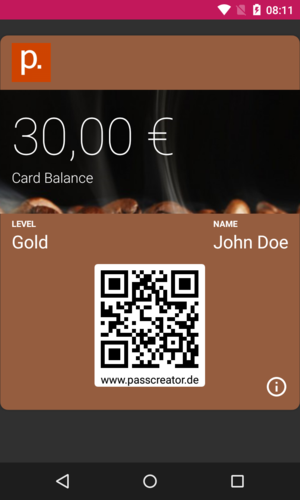 Wallet-Karte auf Android Smartphone gespeichert