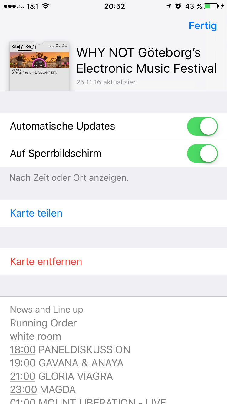 Mitteilungen im Sperrbildschirm - Wallet iOS