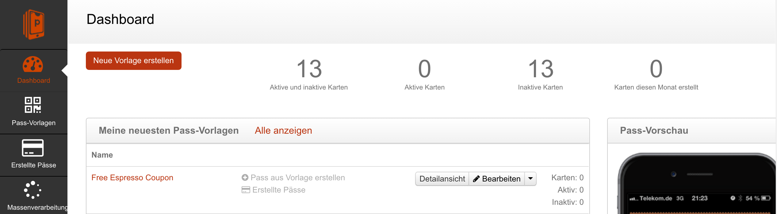 Create Wallet pass on the Passcreator Dashboard