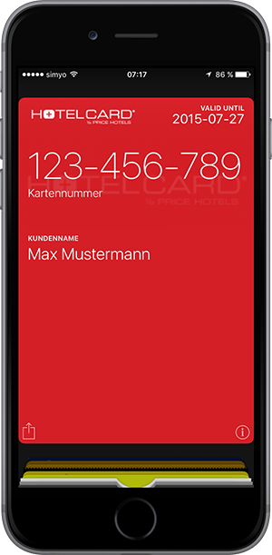 Digital Hotelcard store card saved in Apple Wallet