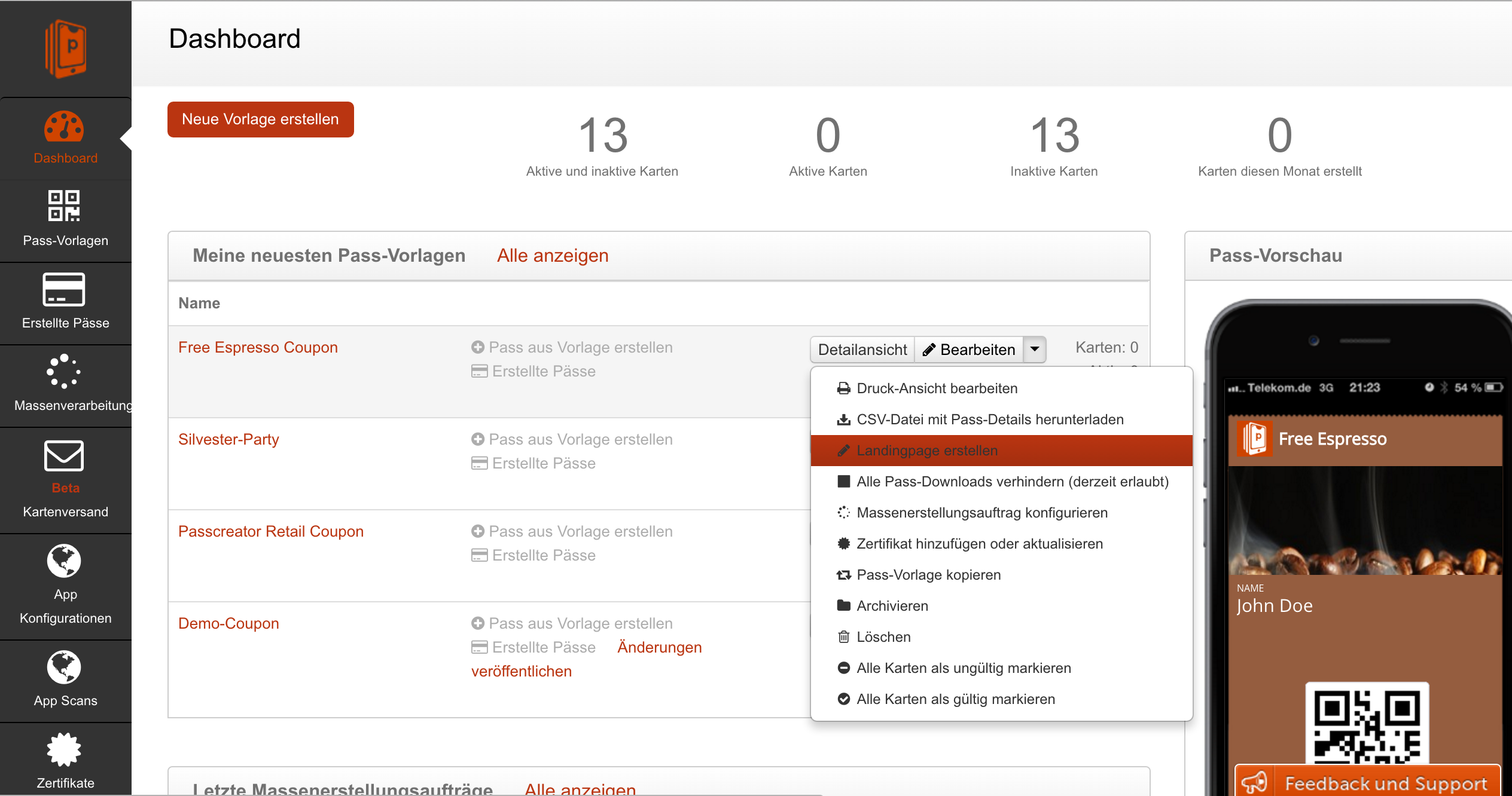 Create Landingpage for Wallet passes in Passcreator