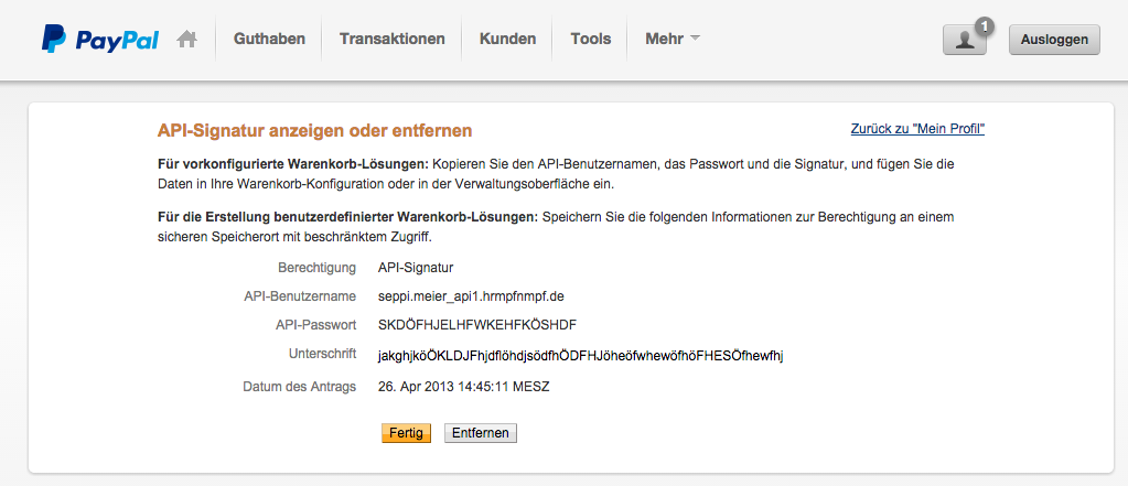 PayPal API Signatur