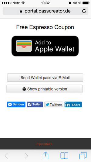 Add to Wallet Button auf Download-Seite für Wallet-Karte