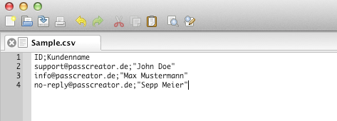 CSV file for bulk creation job that creates Wallet passes