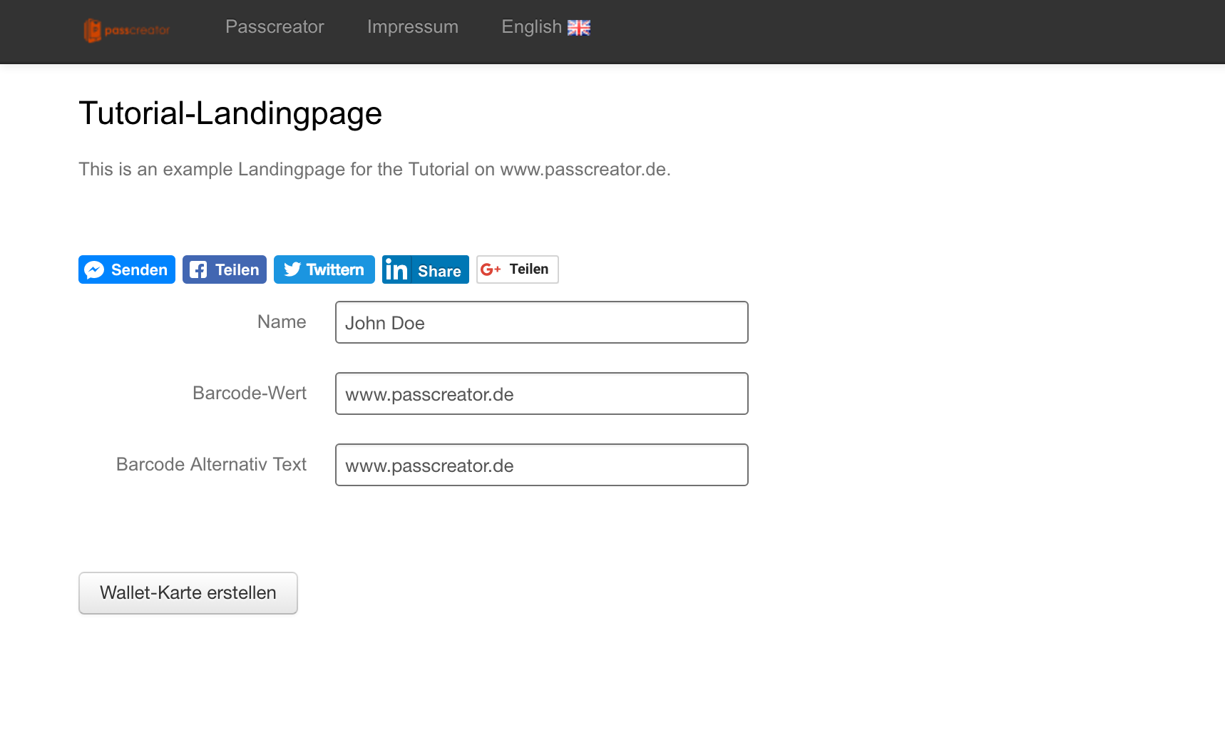 Landingpage for Wallet passes on a Desktop device
