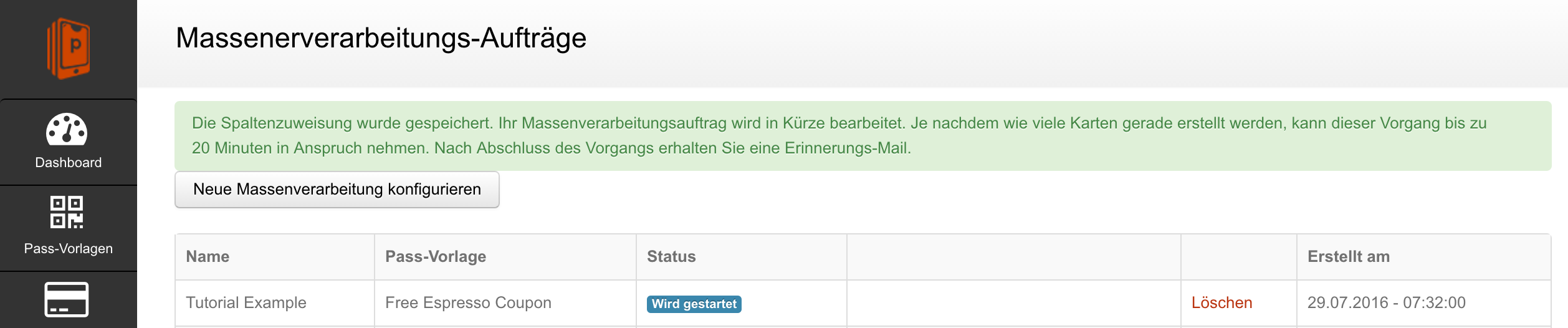 Bulk processing job created successfully