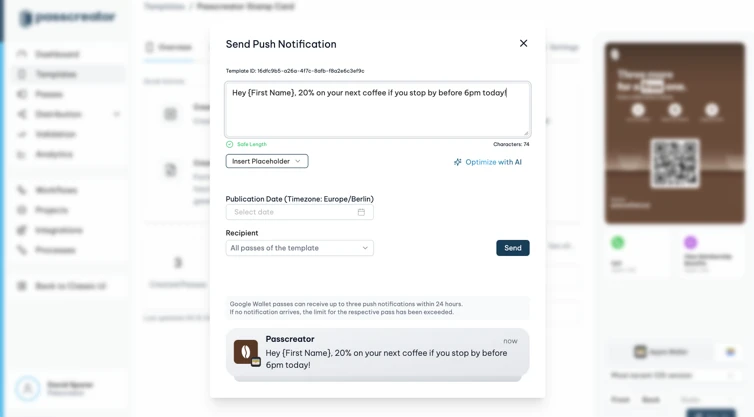 Plan a push notification in Passcreator