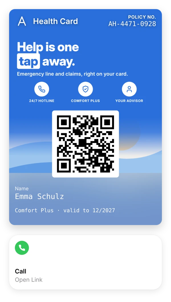 Mockup Alva Health Card (Apple Wallet) karte-actions