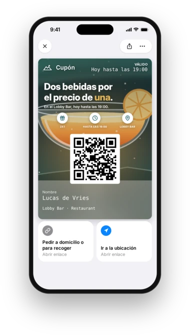 Cupón de happy hour de YourHotel en Apple Wallet