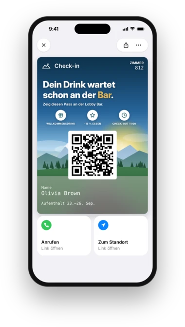 YourHotel Check-in-Pass mit Willkommensdrink in Apple Wallet