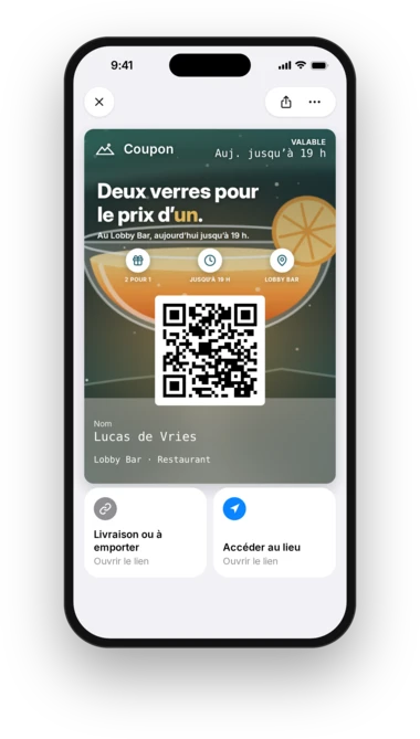 Coupon happy hour YourHotel dans Apple Wallet