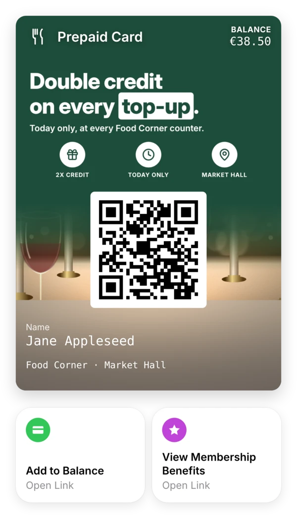 Mockup Food Corner Prepaid Card (Apple Wallet) karte-actions