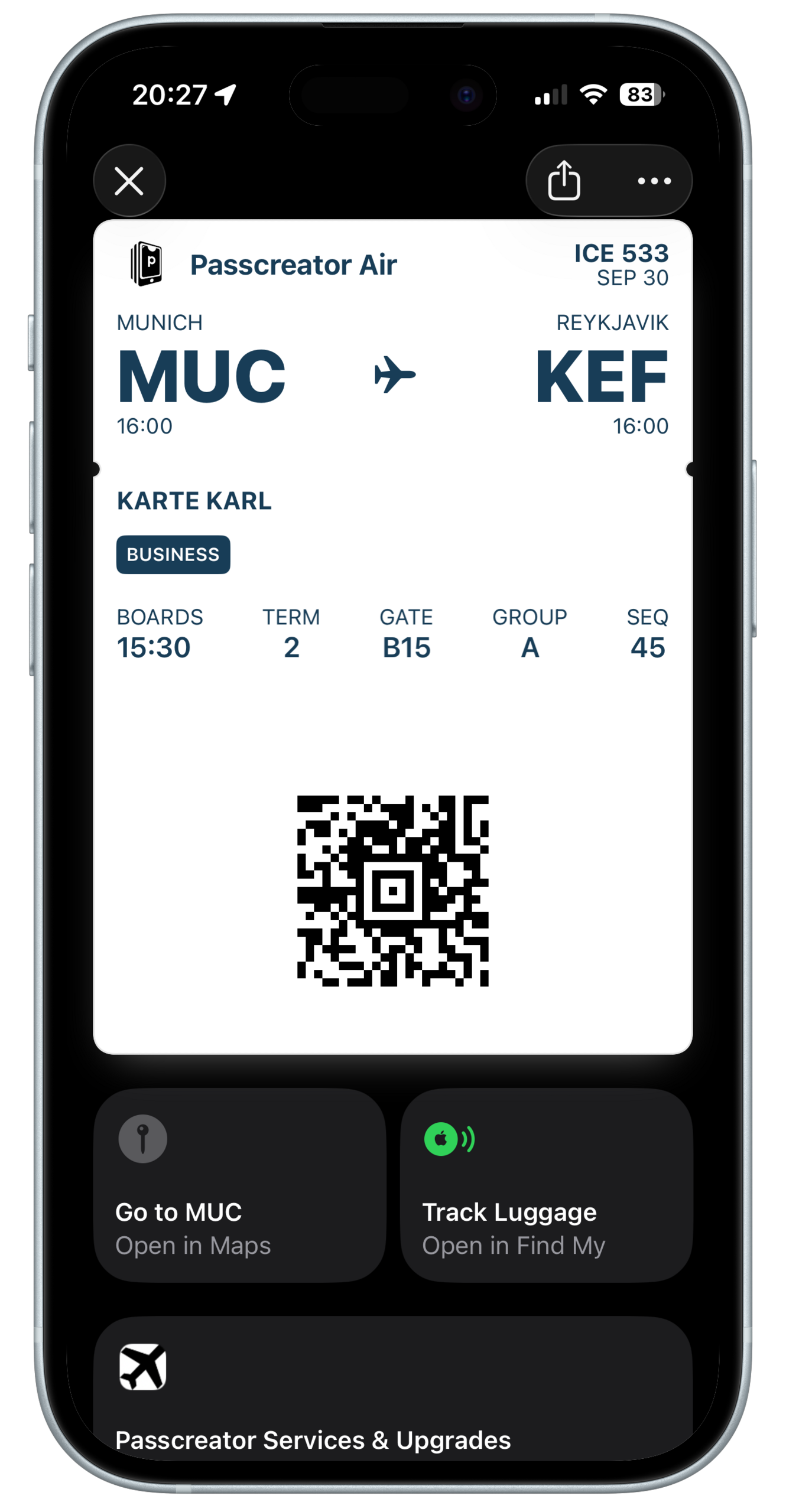 Ein Boarding Pass mit dem neuen Layout in Apple Wallet unter iOS 26