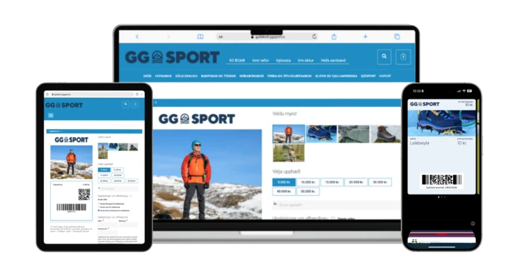 GG Sport gift card on a laptop, tablet and phone