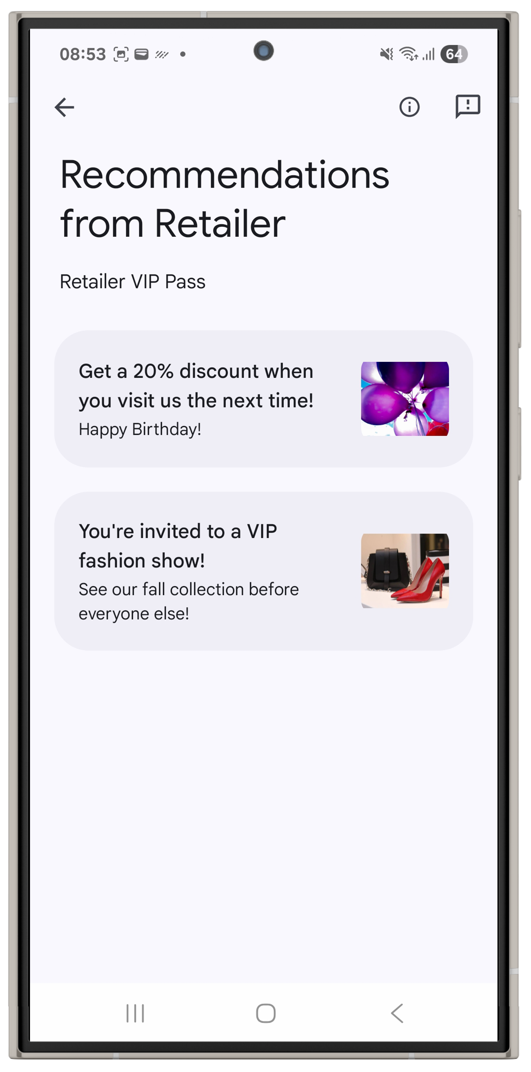 Offers on a loyalty pass in Google Wallet