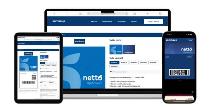 Netto gift card from Samkaup on a laptop, tablet and phone
