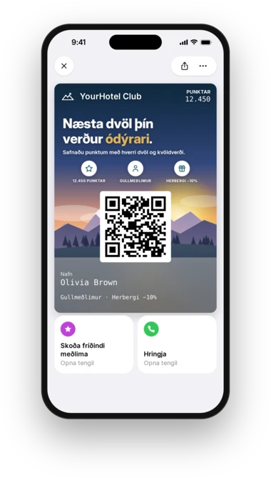 Meðlimakort YourHotel Club í Apple Wallet