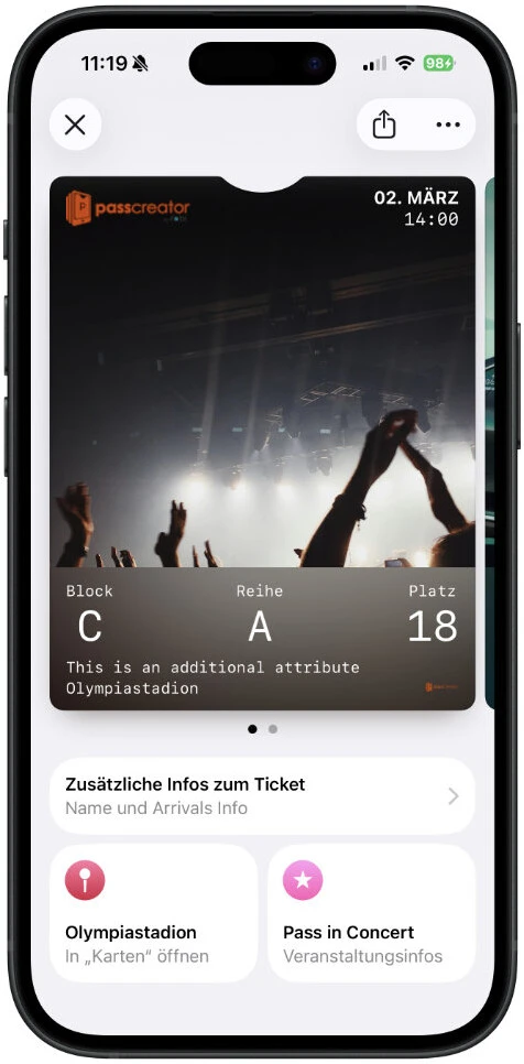 Ein Event-Ticket in Apple Wallet auf iOS 26