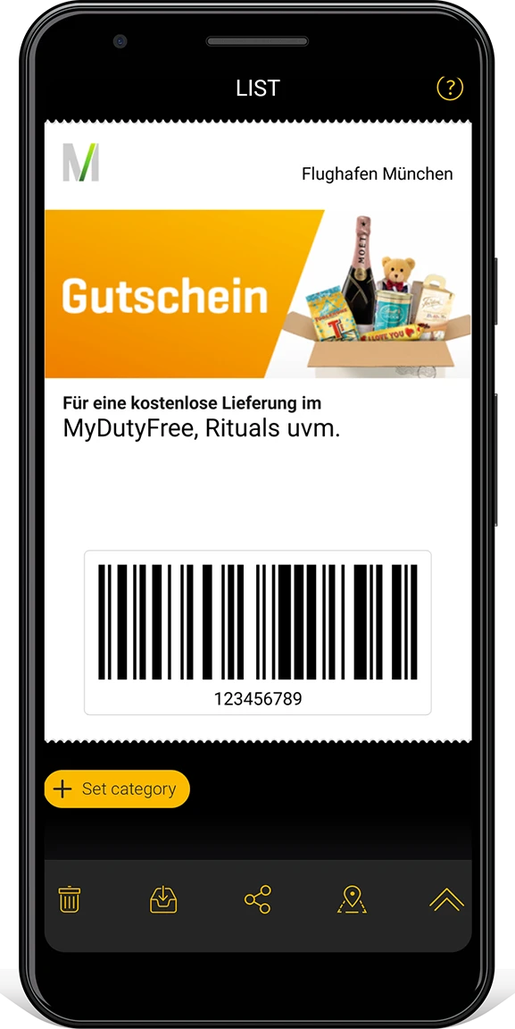 Gutschein von eurotrade am Flughafen München in Google Wallet auf einem Google Pixel 3a