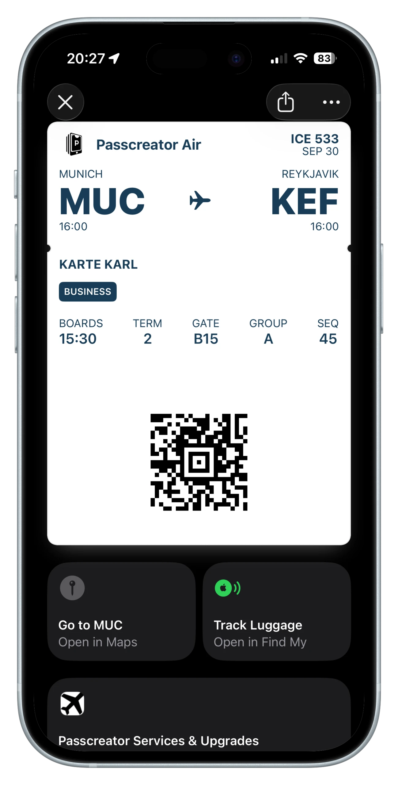 The new boarding pass layout on an iPhone with iOS 26