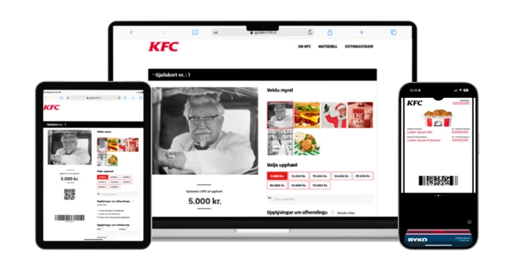 KFC Iceland gift card shop on a laptop, tablet and phone