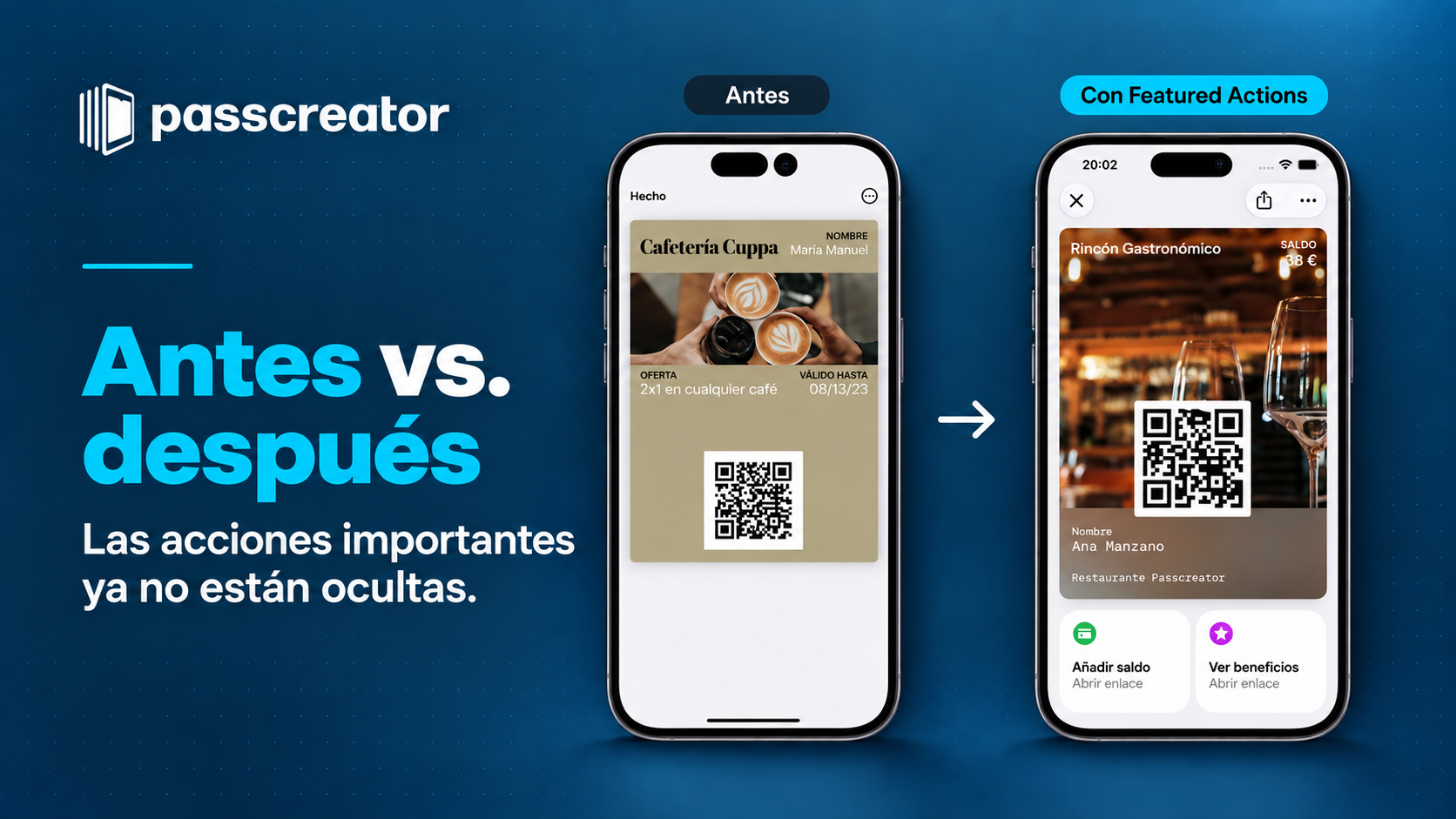 Tarjeta de fidelidad de Apple Wallet: antes y después Comparativa antes y después de los nuevos diseños de pases de Apple Wallet
