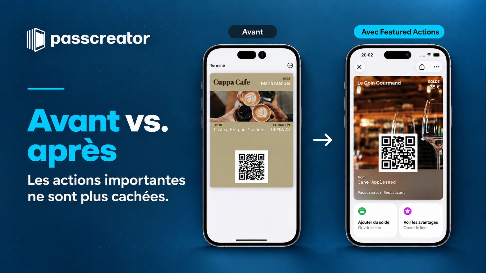 Carte de fidélité Apple Wallet : avant et après Comparaison avant/après des nouveaux designs de pass Apple Wallet