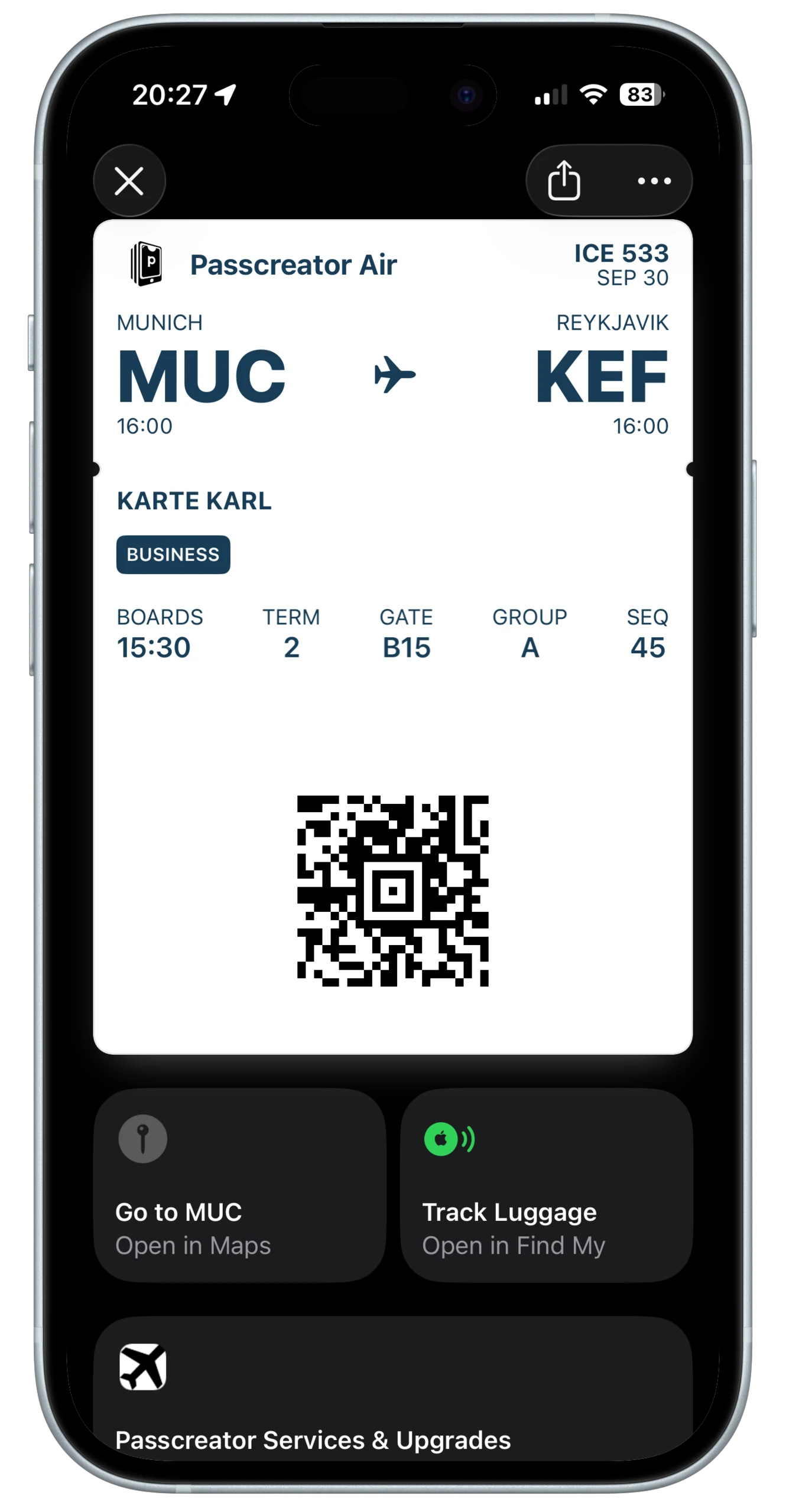 Ein Boarding Pass mit dem neuen Layout in Apple Wallet unter iOS 26
