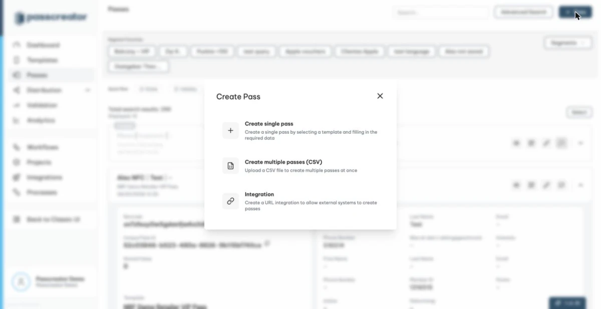The Create Pass modal