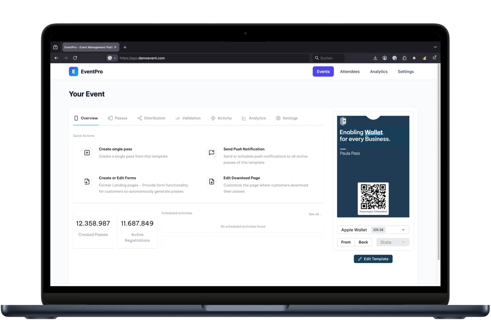 The Passcreator Embedded integrated in a third party SaaS app