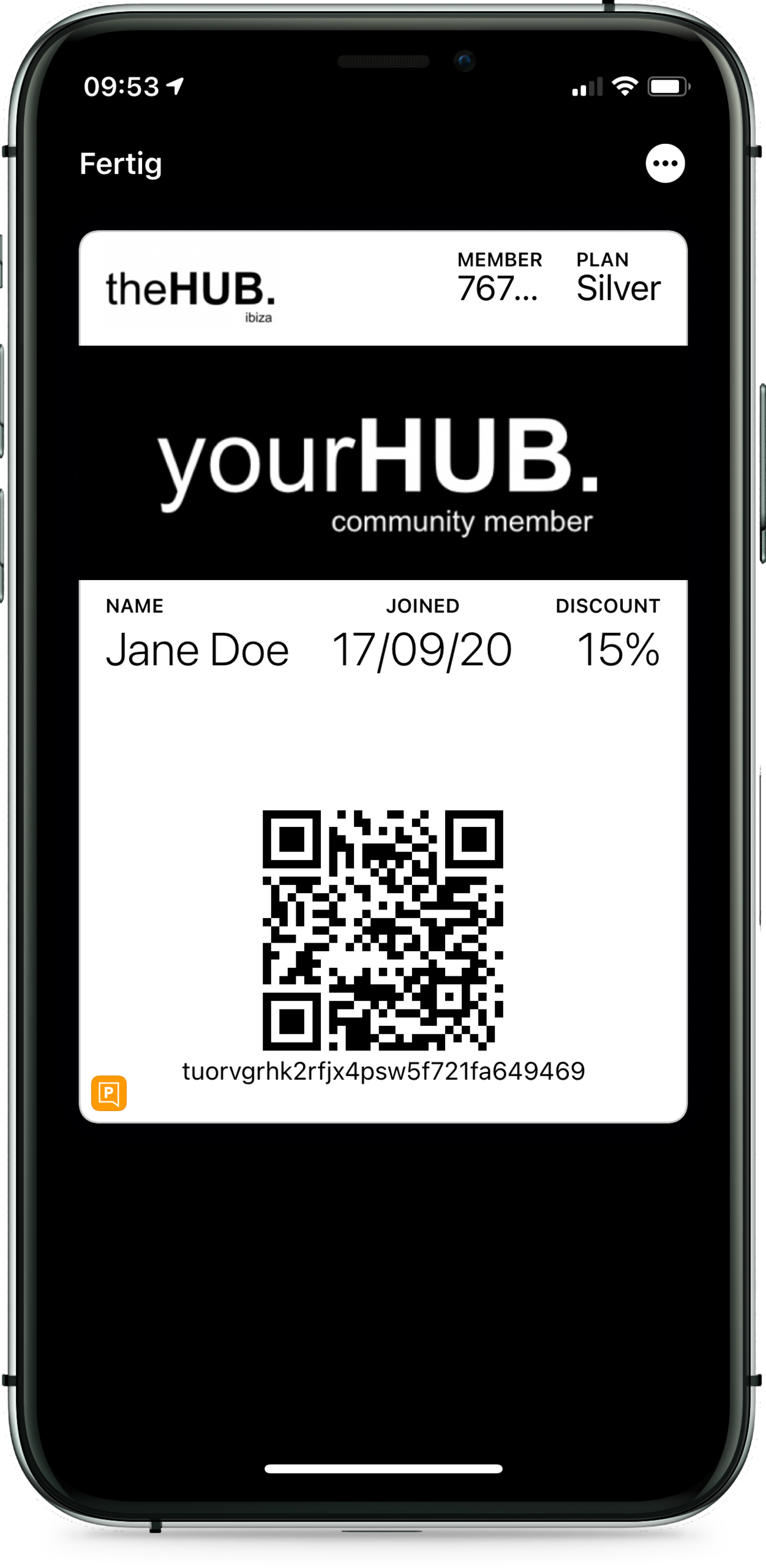 theHUB. membership Wallet card - Front