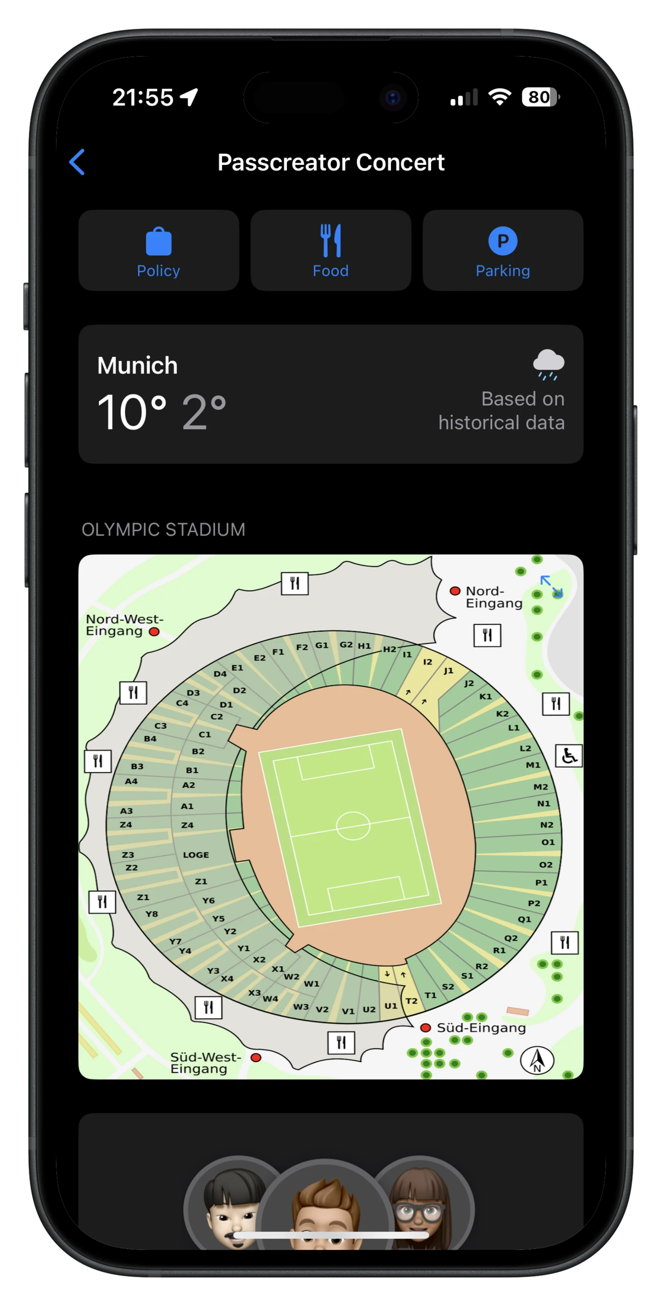 Event Guide of a poster event ticket in Apple Wallet 