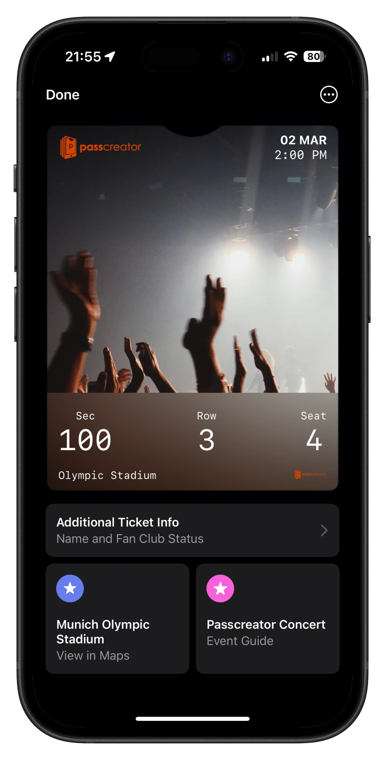 Front of poster event ticket on iOS 18