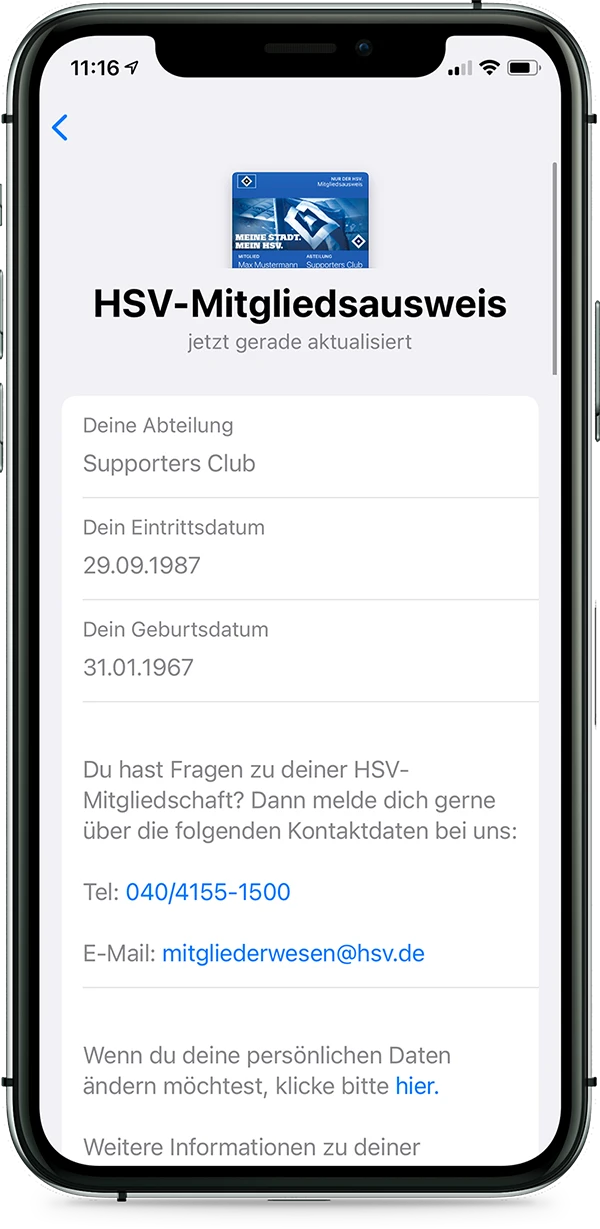 Rückseite des digitalen HSV-Mitgliedsausweises im Wallet