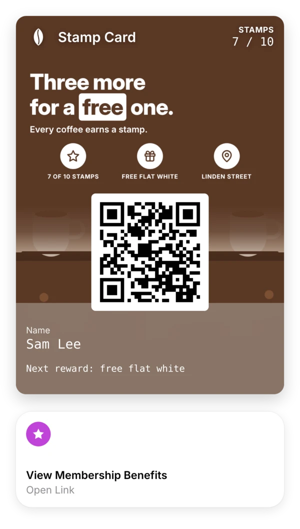 Mockup Bean & Bloom Stamp Card (Apple Wallet) karte-actions