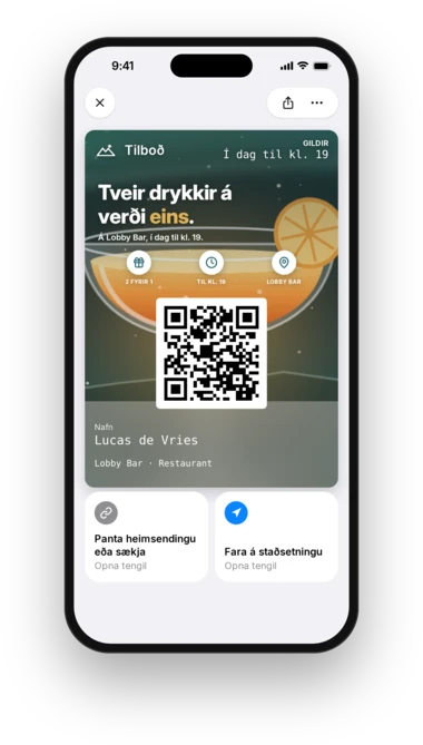 Happy hour-afsláttarmiði YourHotel í Apple Wallet
