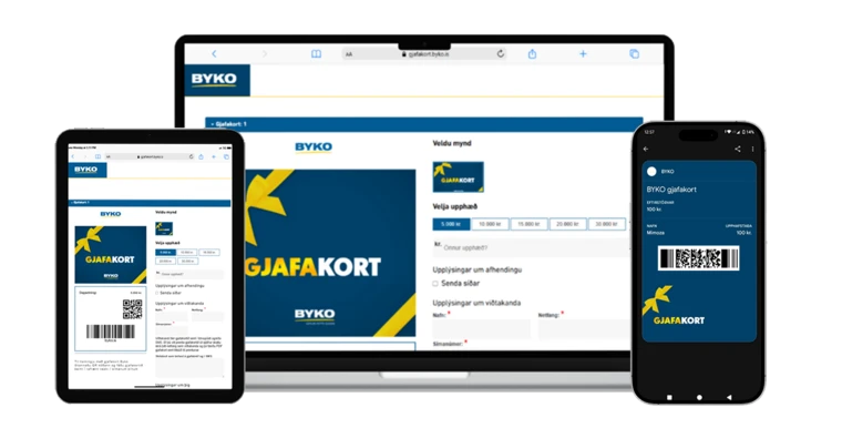 BYKO gift card on a laptop, tablet and phone