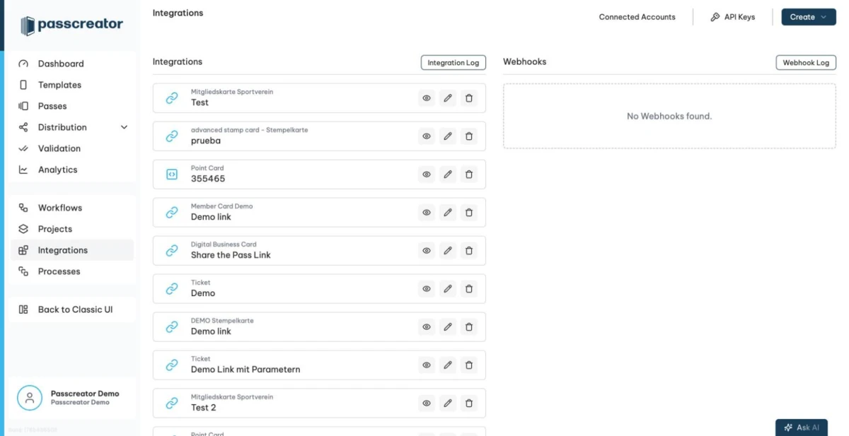 The Integrations overview.