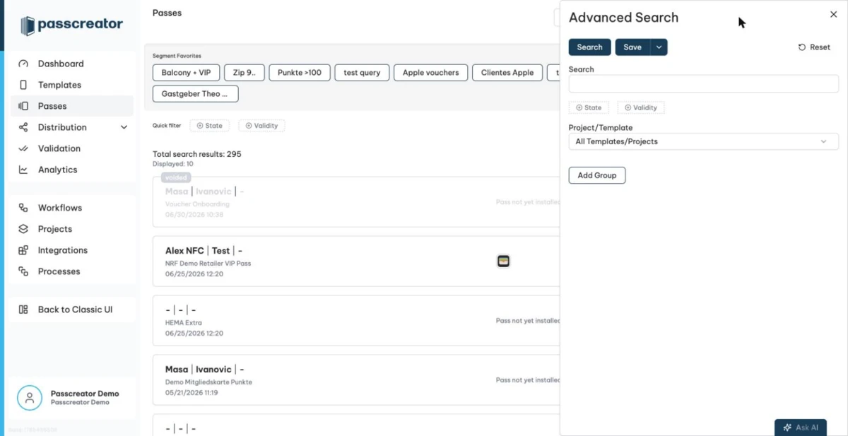 Advanced search panel with condition groups
