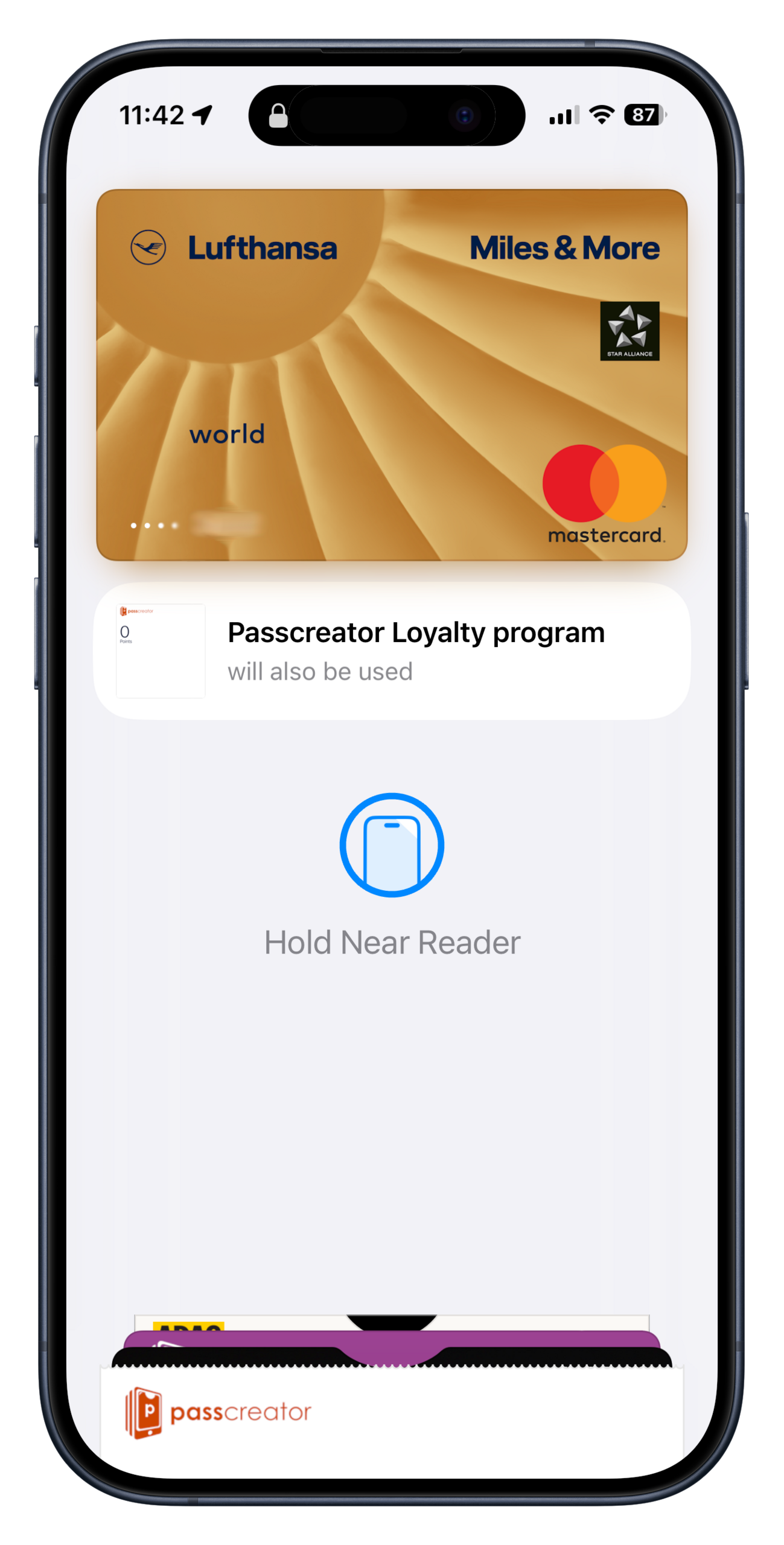 Eine Apple-Pay-Zahlung, die in der gleichen Transaktion eine Kundenkarte liest.