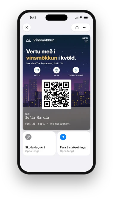 Miði á vínsmökkun hjá YourHotel í Apple Wallet