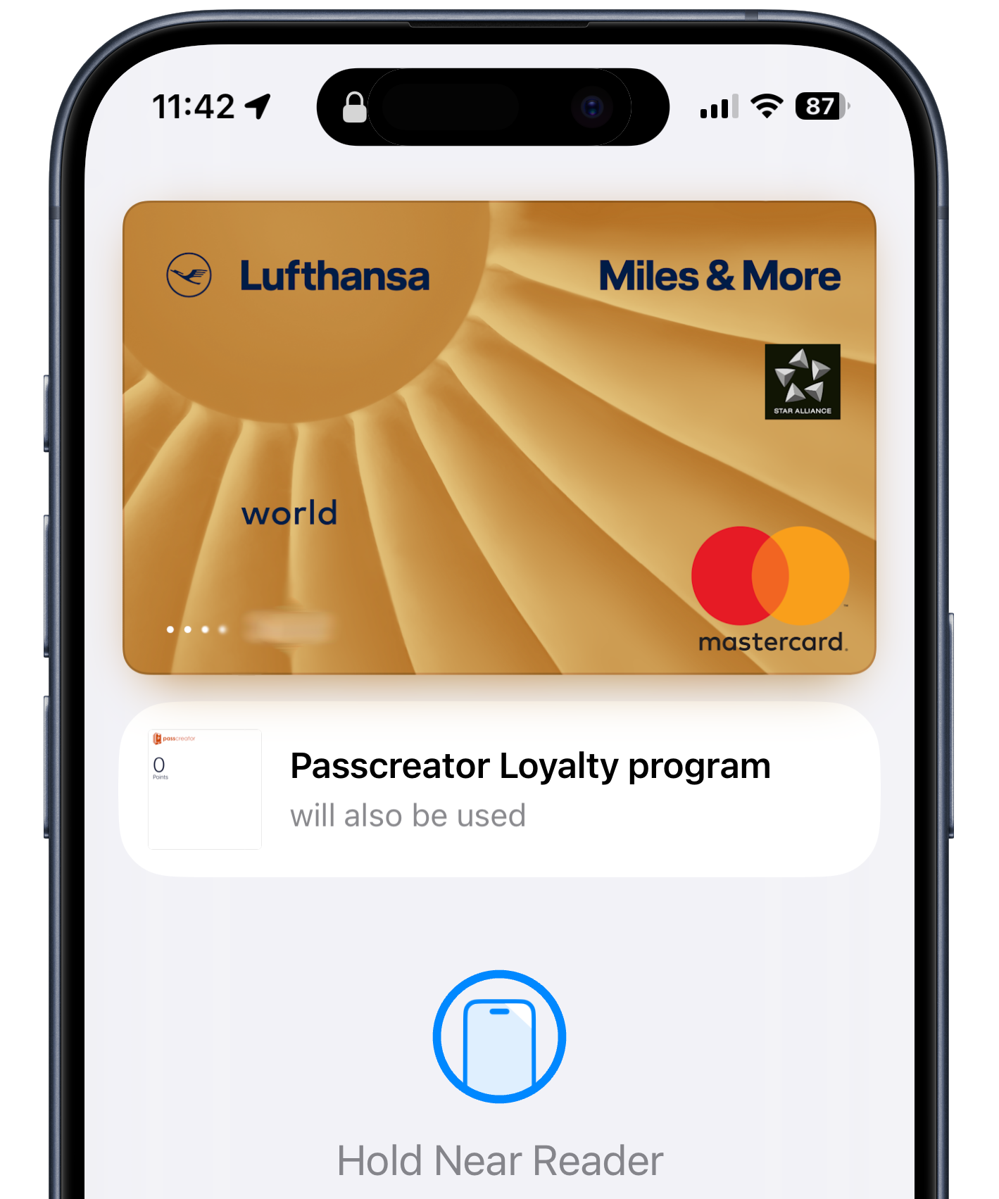 Apple Pay Transaktion, bei der eine NFC-Wallet-Karte mit ausgelesen wird