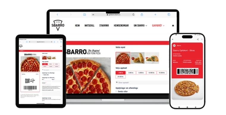 Sbarro gift card on a laptop, tablet and phone
