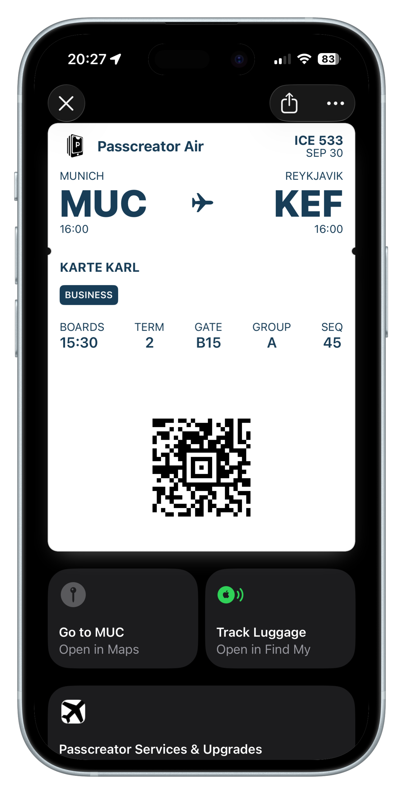 Ein Boarding Pass mit dem neuen Layout in Apple Wallet unter iOS 26