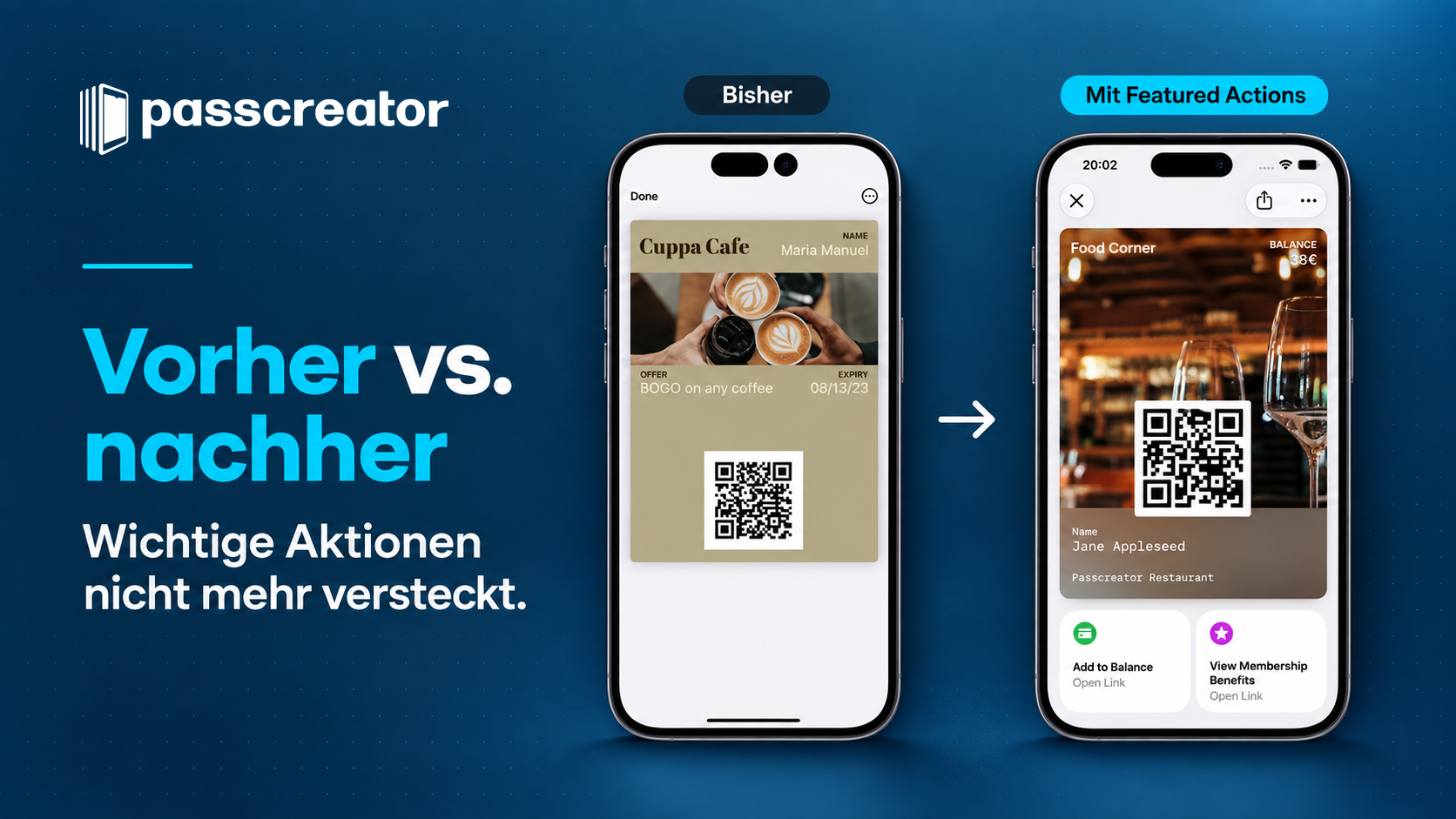Apple Wallet Kundenkarte: Vorher und nachher Vorher-Nachher-Vergleich der neuen Apple-Wallet-Passlayouts