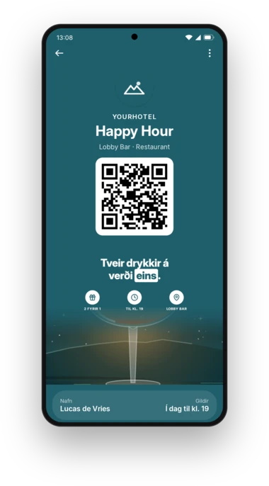 Happy hour-afsláttarmiði YourHotel í Google Wallet